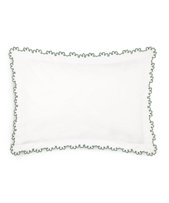 Thea Scalloped Bed Linen, Fern Green, Pillowcase Cut Out
