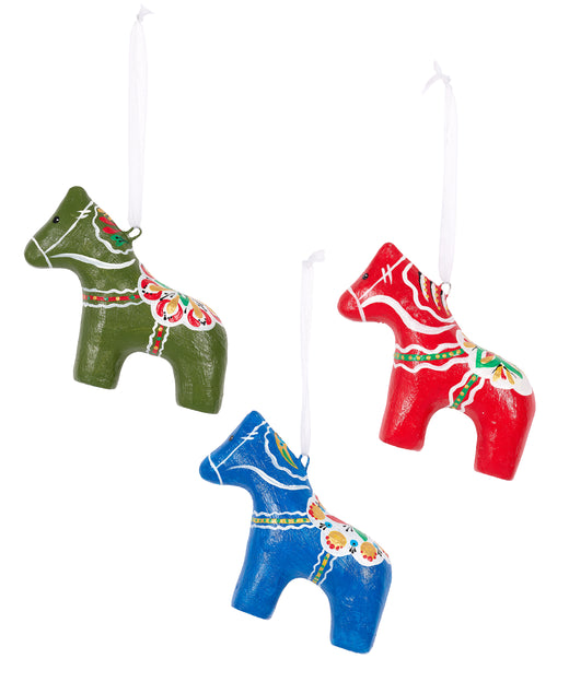 Set of 3 Dala Horse Christmas Decorations, Cut Out
