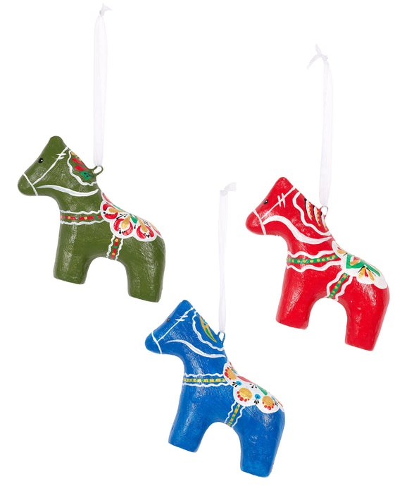 Set of 3 Dala Horse Christmas Decorations, Cut Out