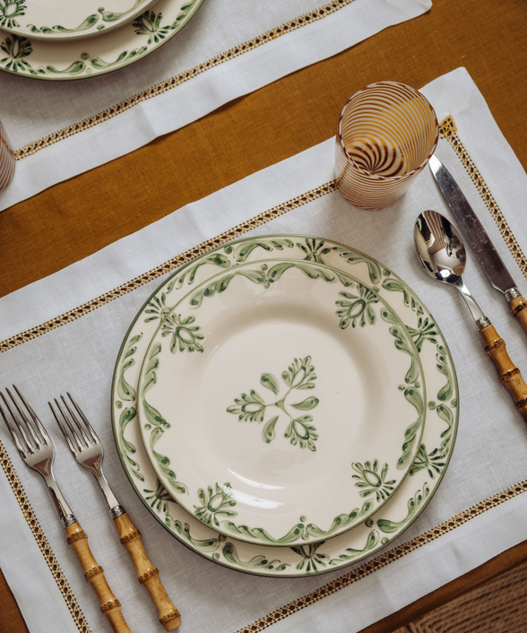 Rebecca Udall Georgiana Ladderstitch Linen Placemat, Straw, with Bamboo Handle Cutlery