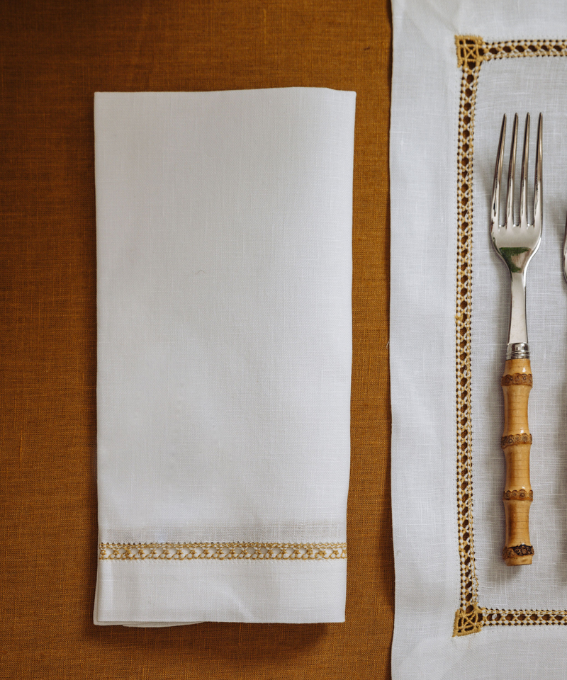 Rebecca Udall Georgiana Ladderstitch Linen Napkin, Straw with Bamboo Handle Cutlery