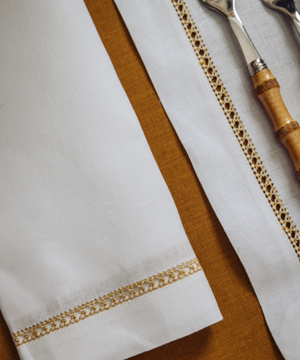 Rebecca Udall Georgiana Ladderstitch Linen Napkin, Straw, Detail