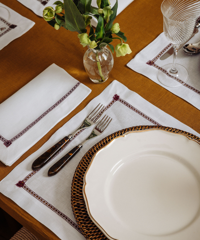 Georgiana Ladderstitch Linen Placemat, Burgundy