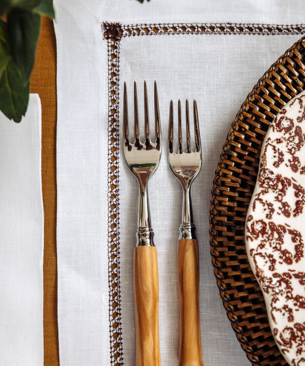 Rebecca Udall Georgiana Rebecca Udall Ladderstitch Linen Placemat, Burgundy with Nora Cutlery