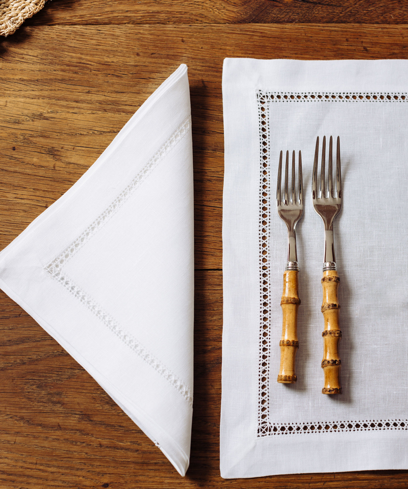 Rebecca Udall Georgiana Ladderstitch Linen Napkin and Placemat, White, Detail