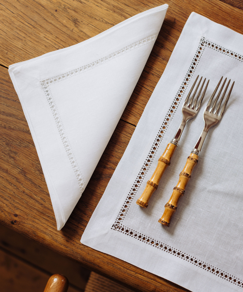 Rebecca Udall Georgiana Ladderstitch Linen Napkin and Placemat, White