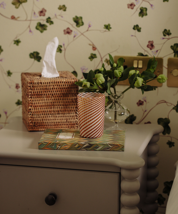 Pair of Murano Swirl Tumblers, Autumn, with Rattan Tissue Box