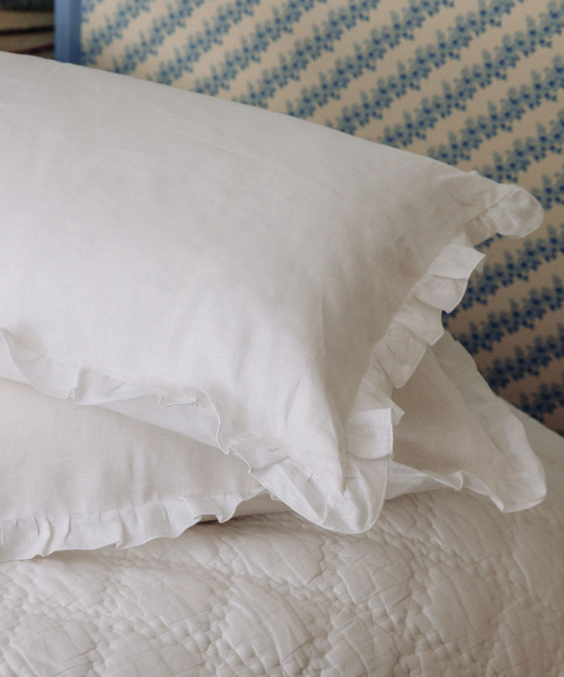 Ruffle Linen Cushion Cover, White