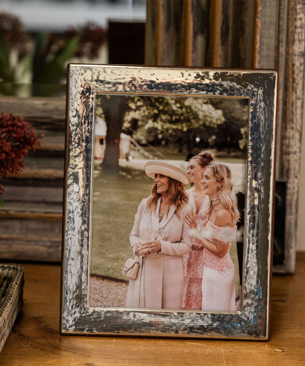 Rebecca Udall Sterling Silver Hammered Photo Frame, displayed on a shelf.