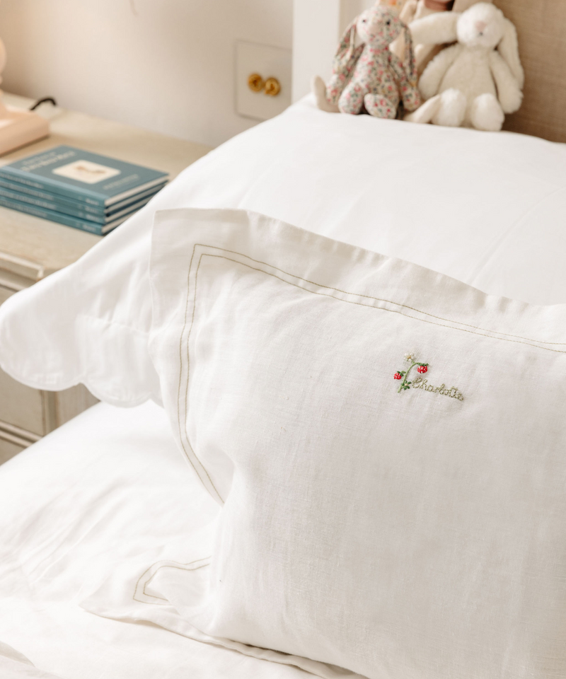 Rebecca Udall, Lottie Mayland x Rebecca Udall Darcy Boudoir Linen Pillowcases, name and strawberry motif