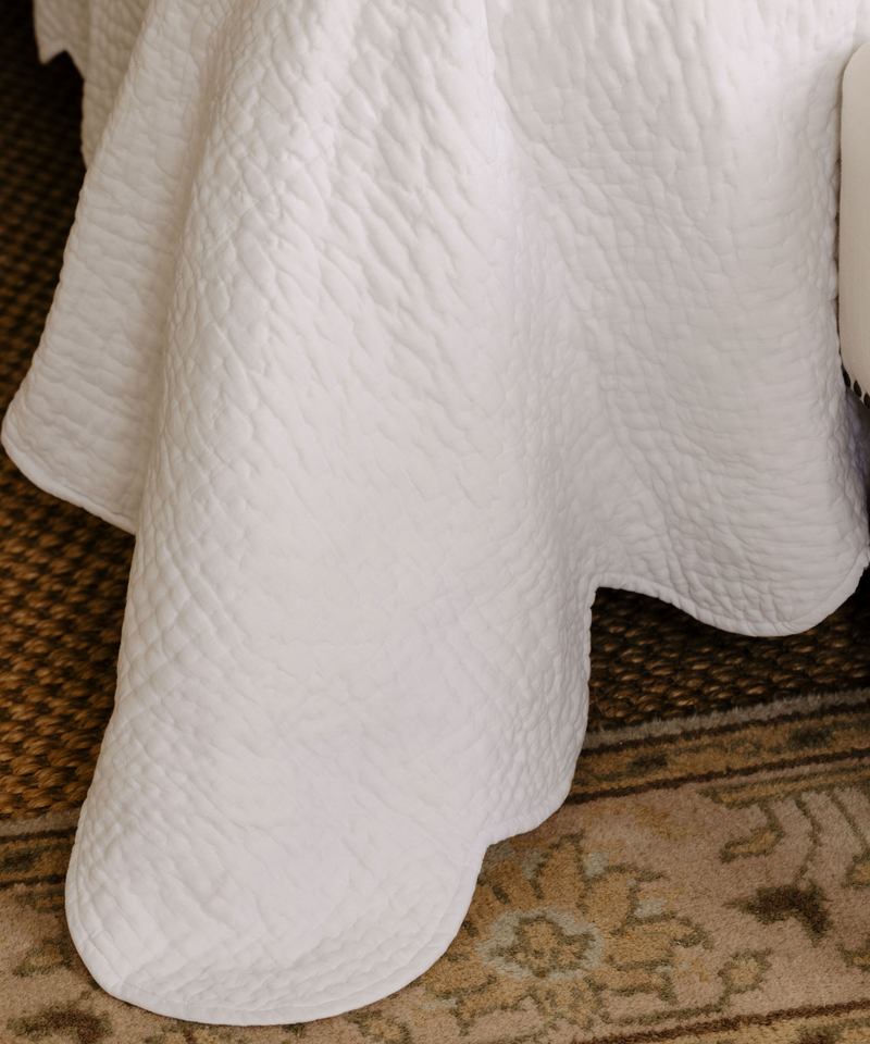 Nina Scalloped Quilted Cotton Bedspread, White