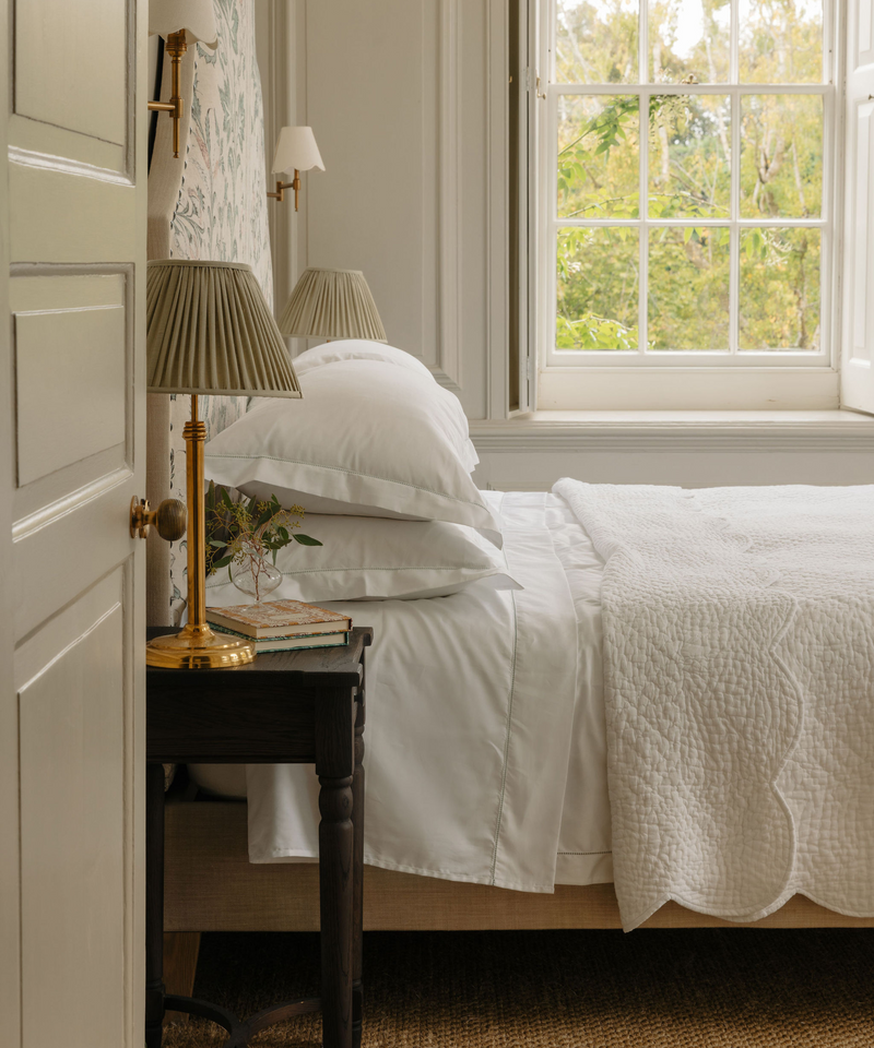 Rebecca Udall Nina Scalloped Quilted Cotton Bedspread, White, Bedroom Detail