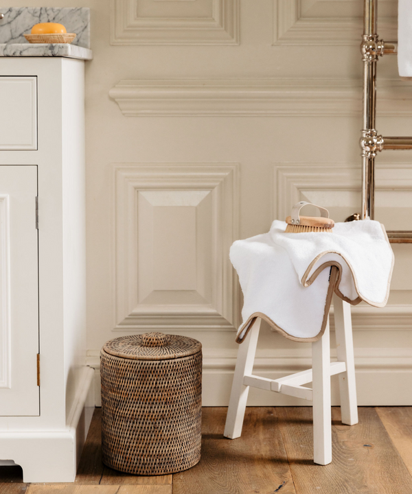 Rebecca Udall Rattan Bathroom Bins, Taupe, Bathroom Lifestyle