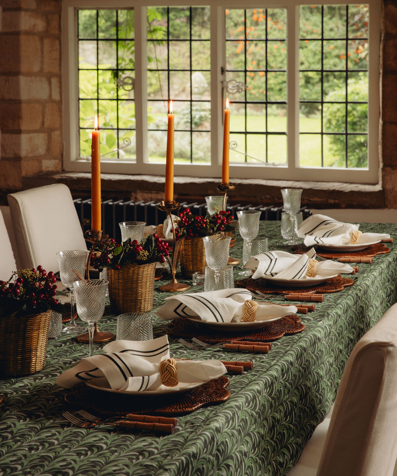 Marble Linen Tablecloth, Green