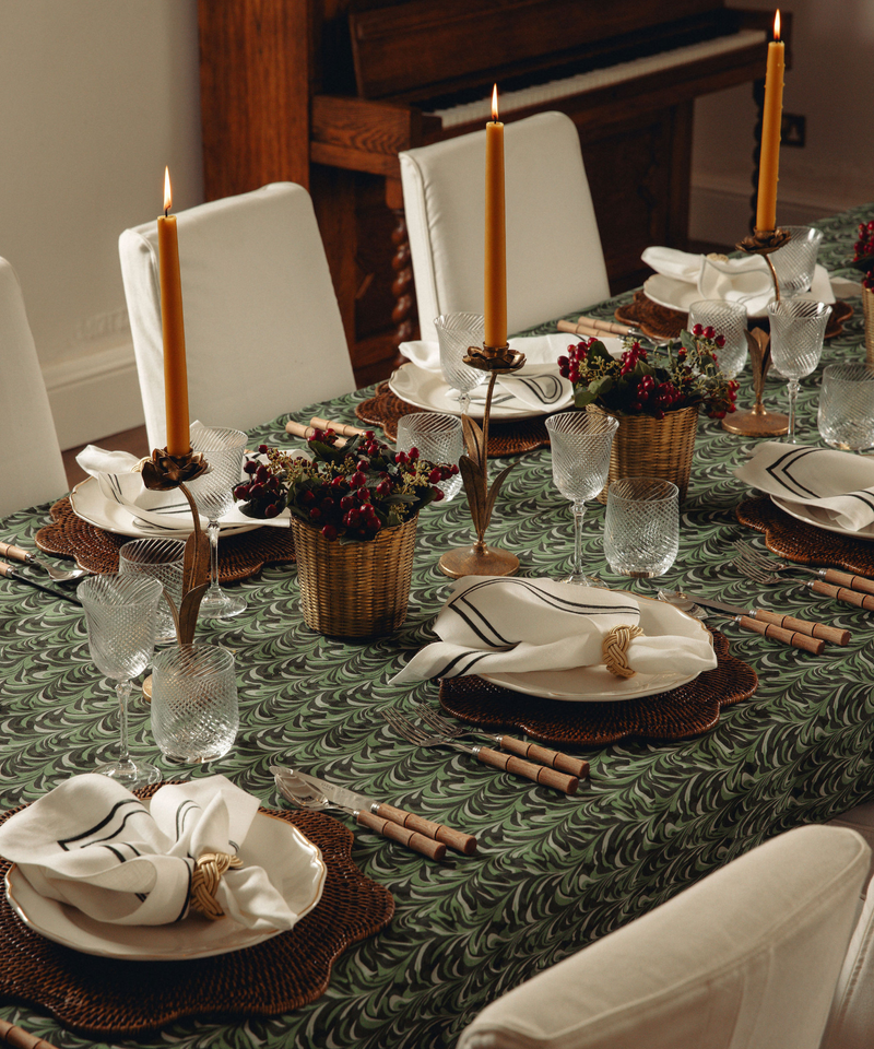 Marble Linen Tablecloth, Green