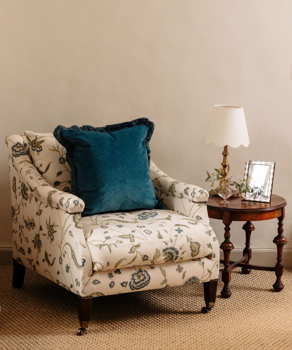 Lola Linen Velvet Fringed Square Cushion Denim Blue