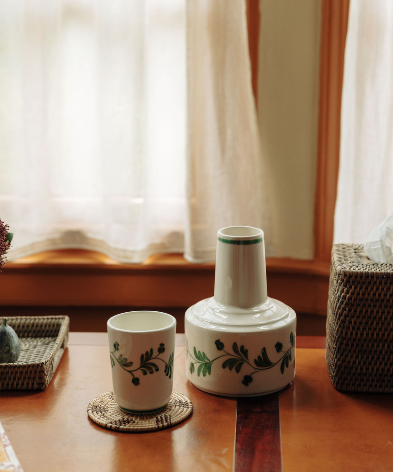 Rebecca Udall Iris Ceramic Carafe & Pair of Tumblers, Dark Green, with a Woven Coaster