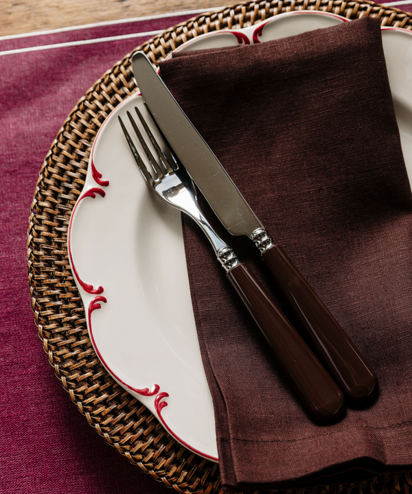 Pair of Rectangular Waxed Linen Placemats, Burgundy