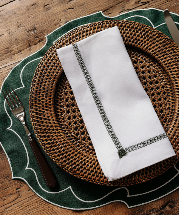 Pair of Francesca Waxed Linen Placemats, Forest Green