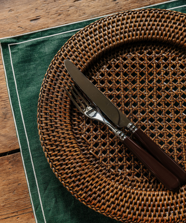 Pair of Rectangular Waxed Linen Placemats, Forest Green