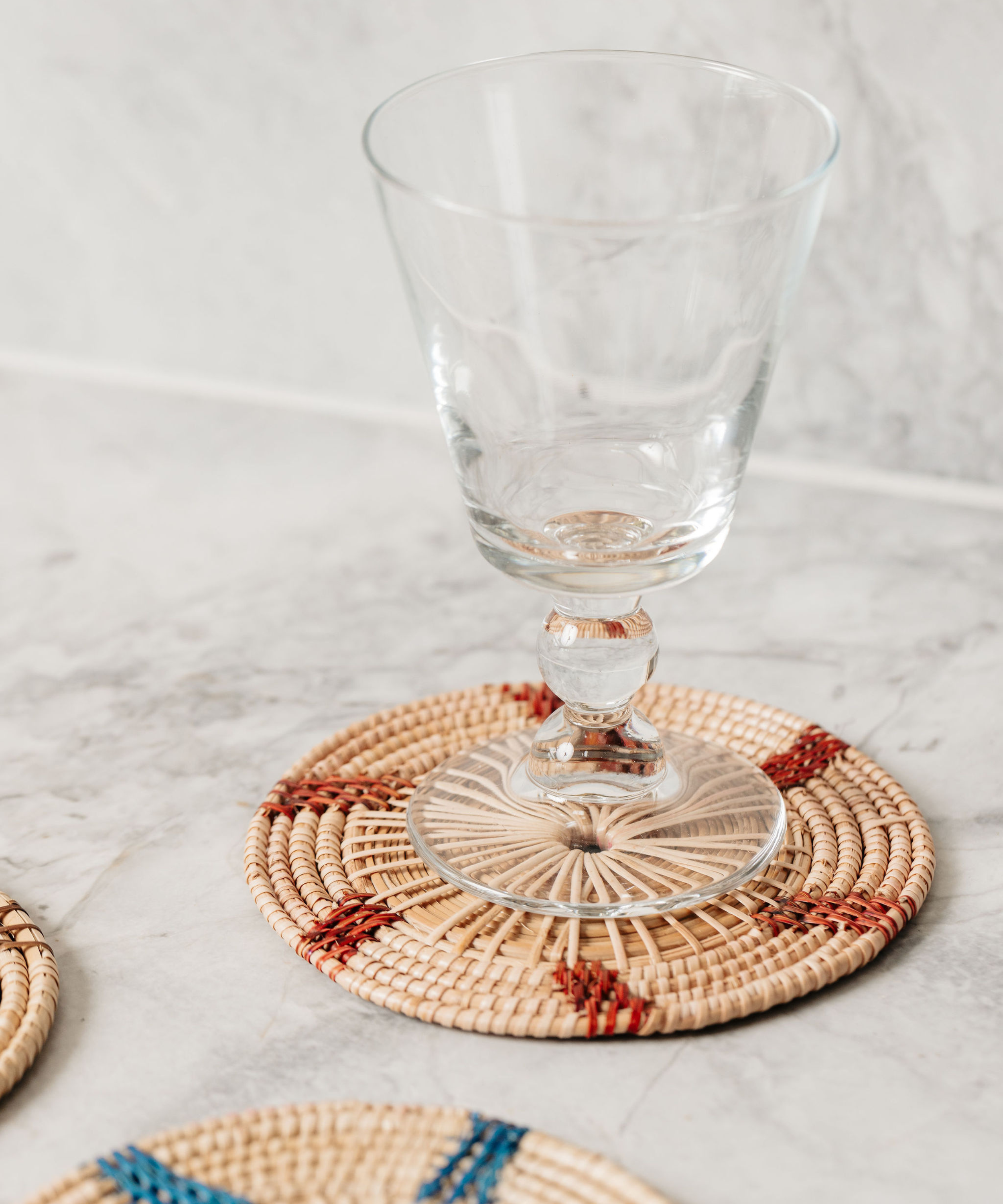 Evelyn Crystal Glassware, with Woven Coaster