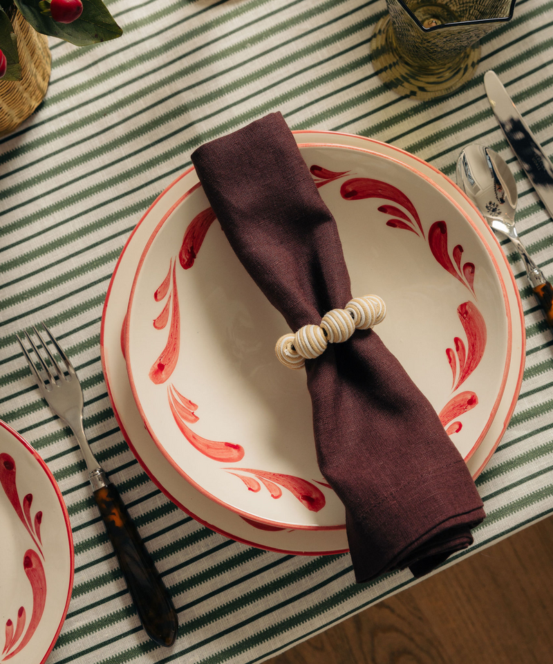 Rebecca Udall Set of 4 Striped Napkin Rings, Taupe, with napkin