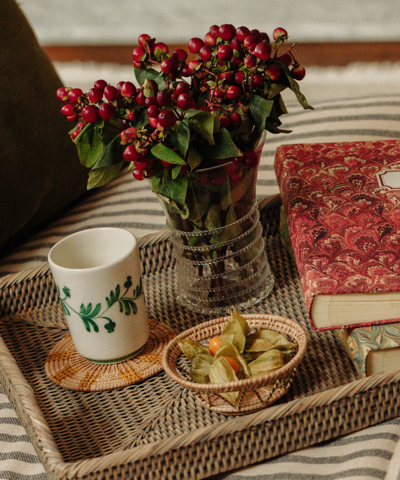 Rebecca Udall Zelda Small Basket, Mushroom, with Rattan Tray