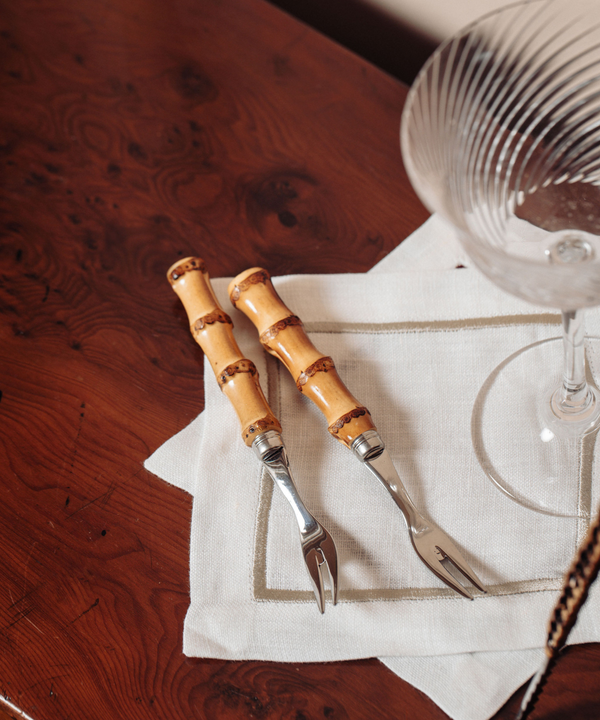 Set of 4 Bamboo Handle Cocktail Forks