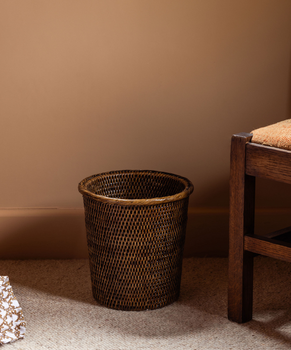 Rattan Waste Paper Bin, Dark Brown