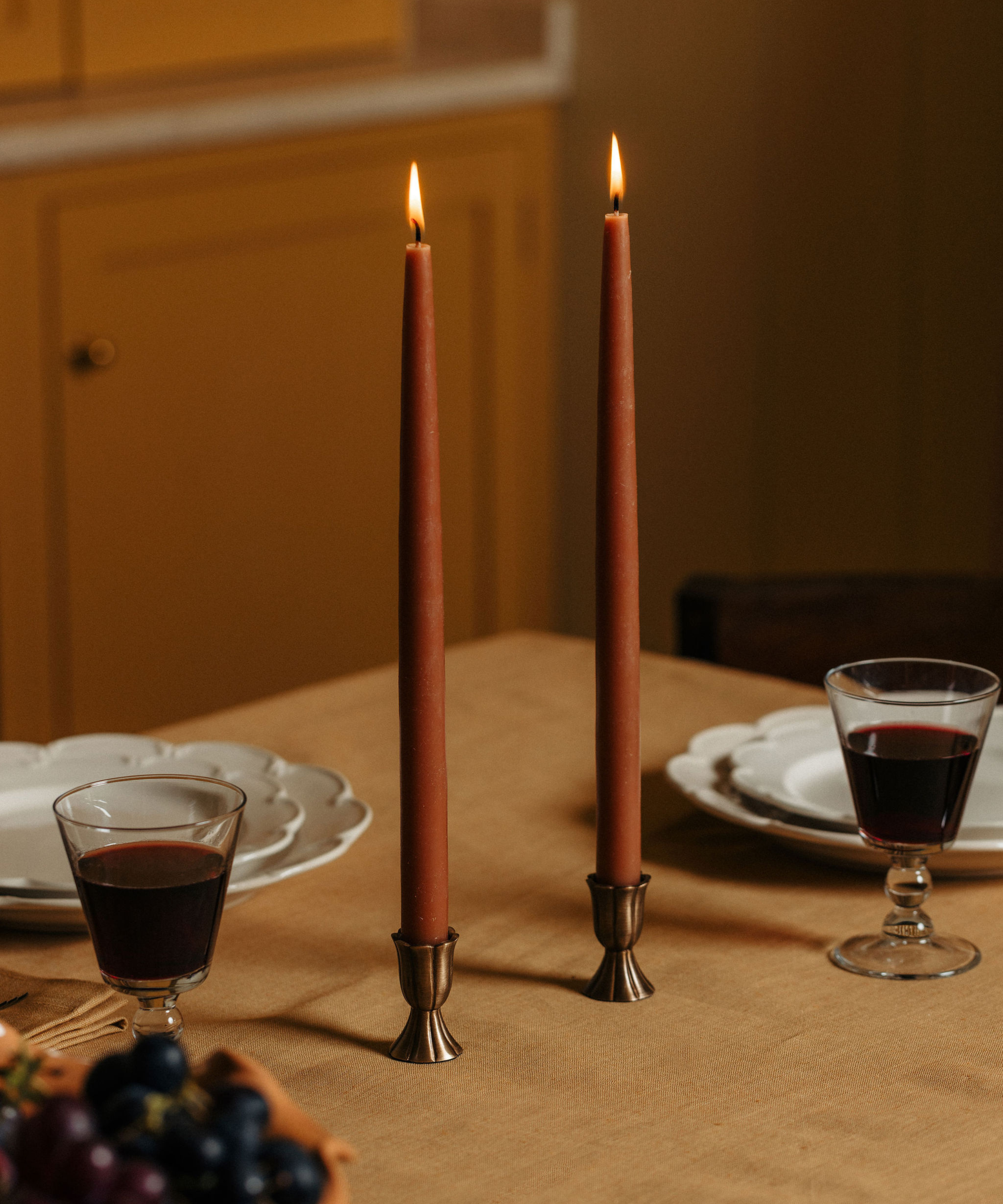 Set of 6 Danish Taper Candles, Terracotta