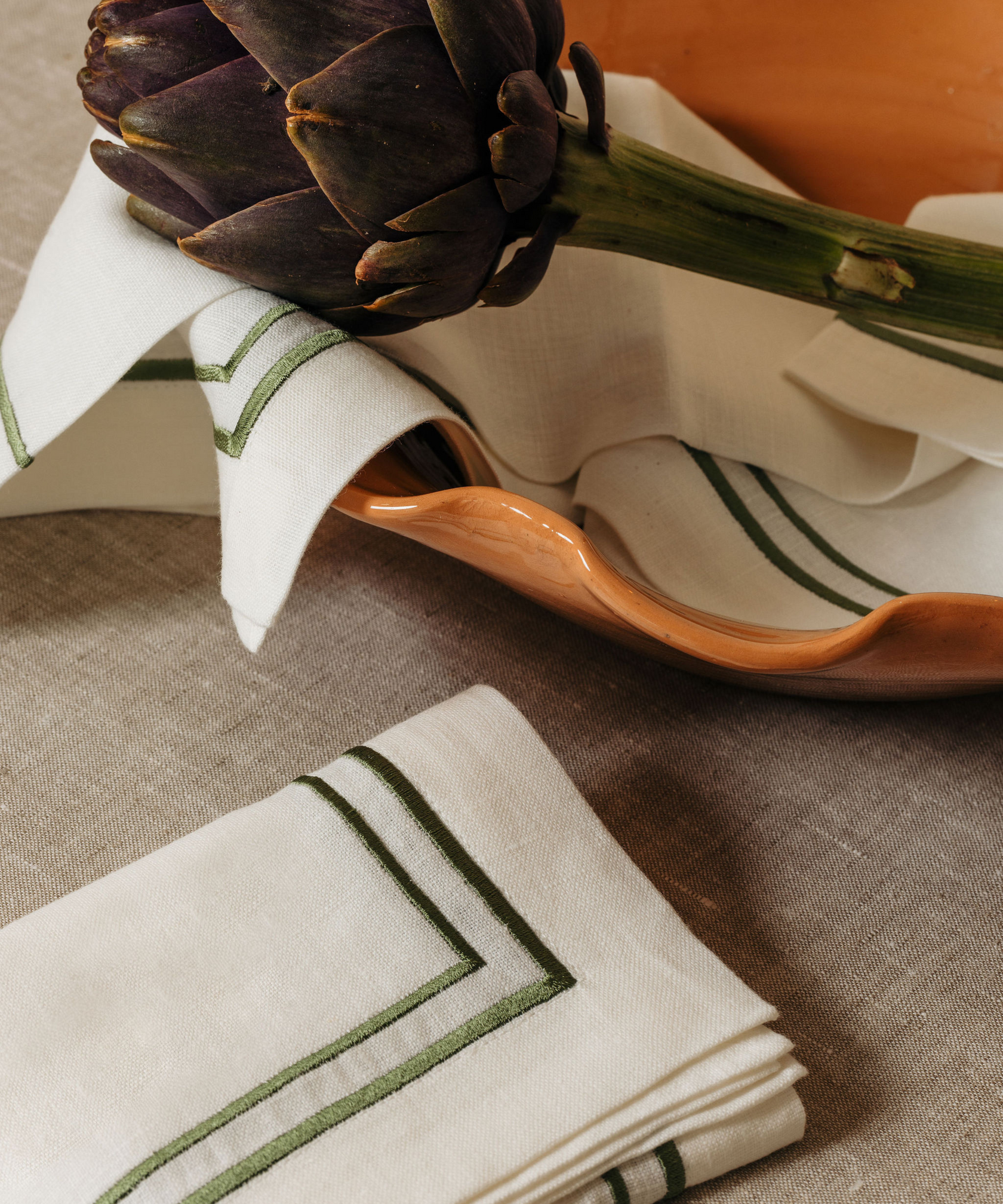 Sophie Two Cord Linen Napkin, Moss Green