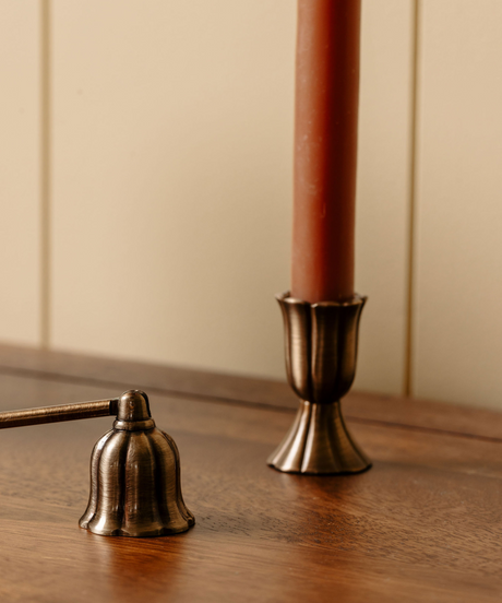 Fluted Candle Snuffer, Brass, with Candle Holder