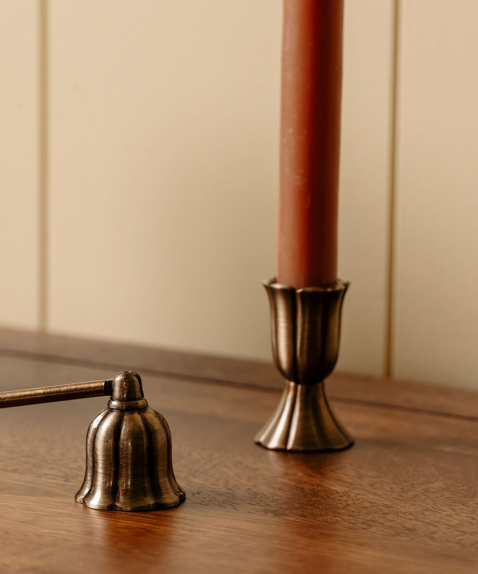 Fluted Candle Snuffer, Brass, with Candle Holder