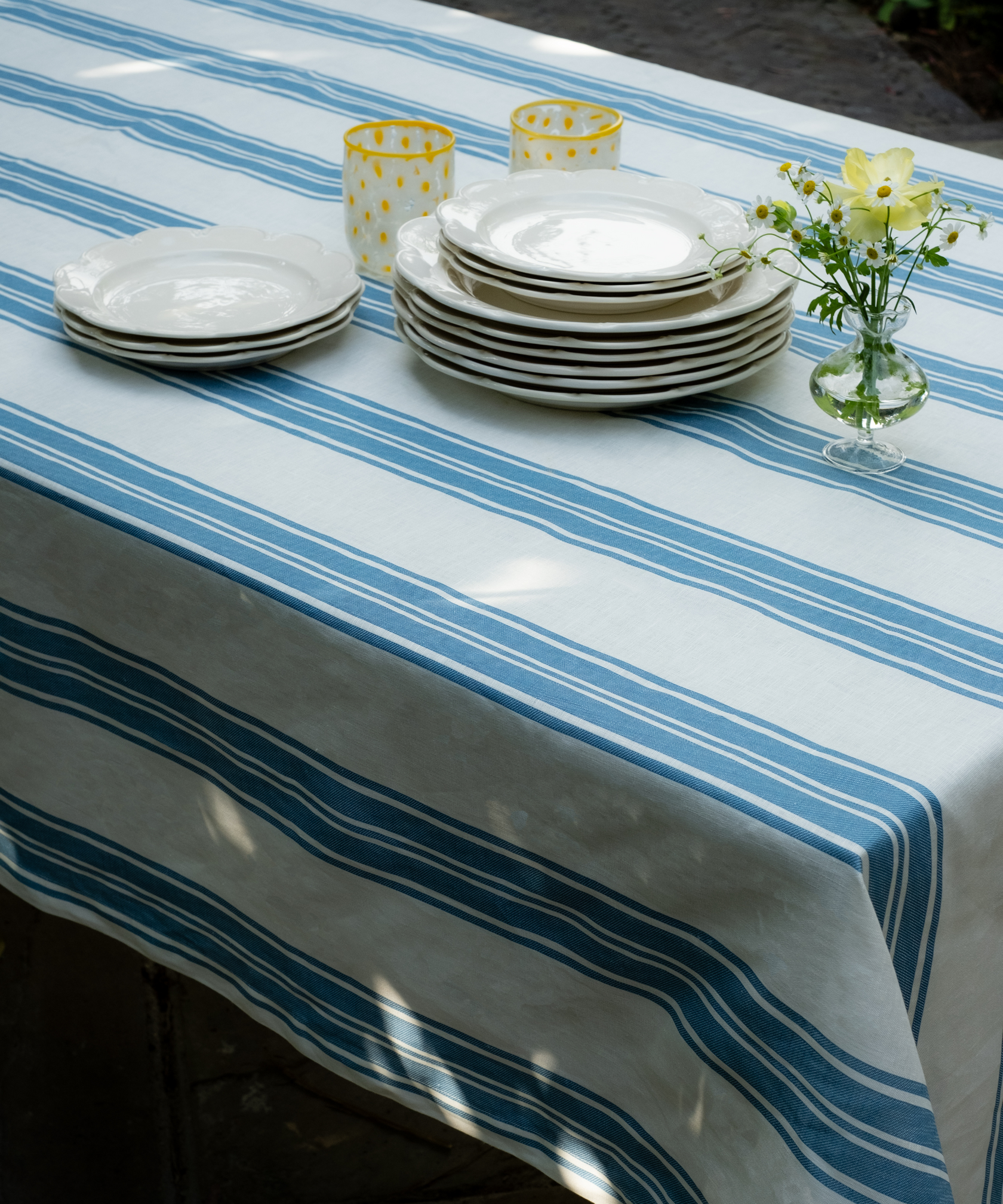 Colette Striped Linen Tablecloth, Harbour Blue