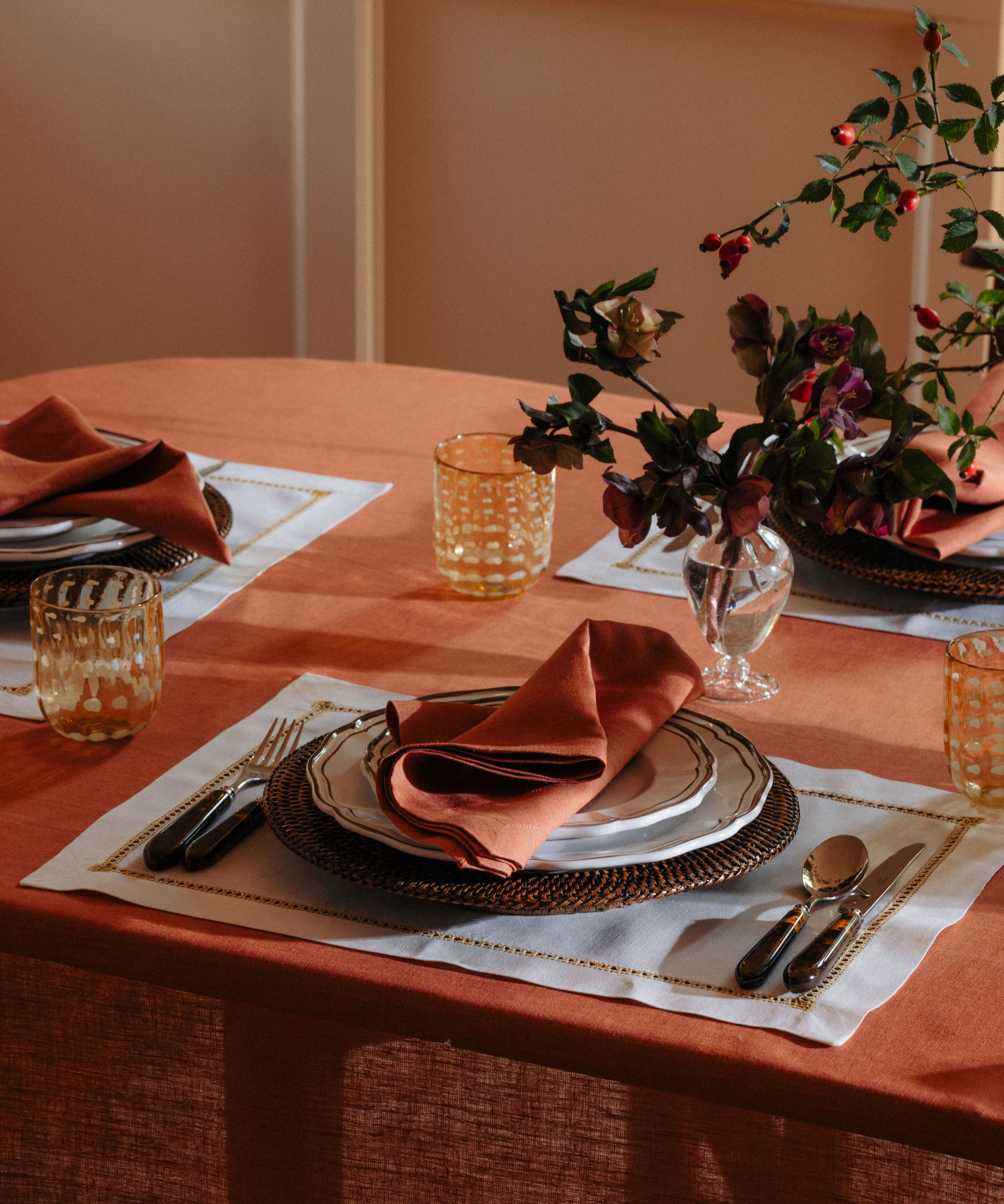 Classic Linen Table Linens, Terracotta Pink