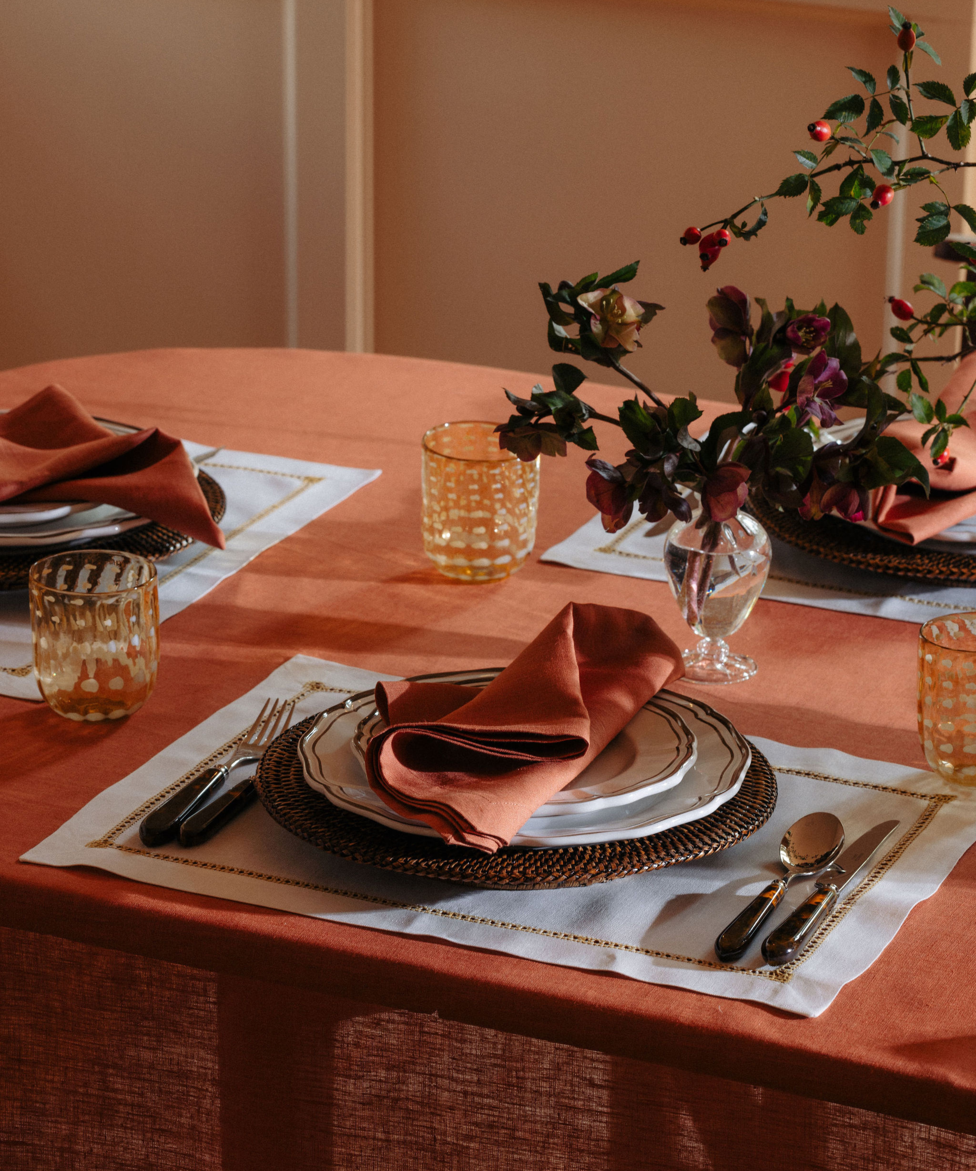 Classic Linen Table Linens, Terracotta Pink