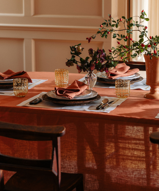 Classic Linen Table Linens, Terracotta Pink