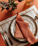 Classic Linen Table Linens, Terracotta Pink, with Zita Crockery