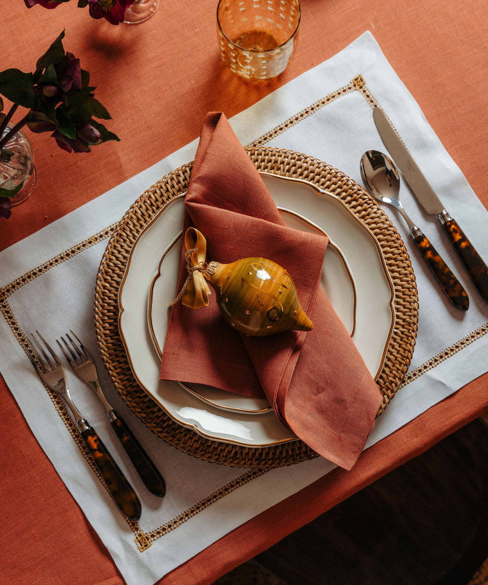 Chiara Initial Bauble, Gold/Amber, Table Lifestyle 