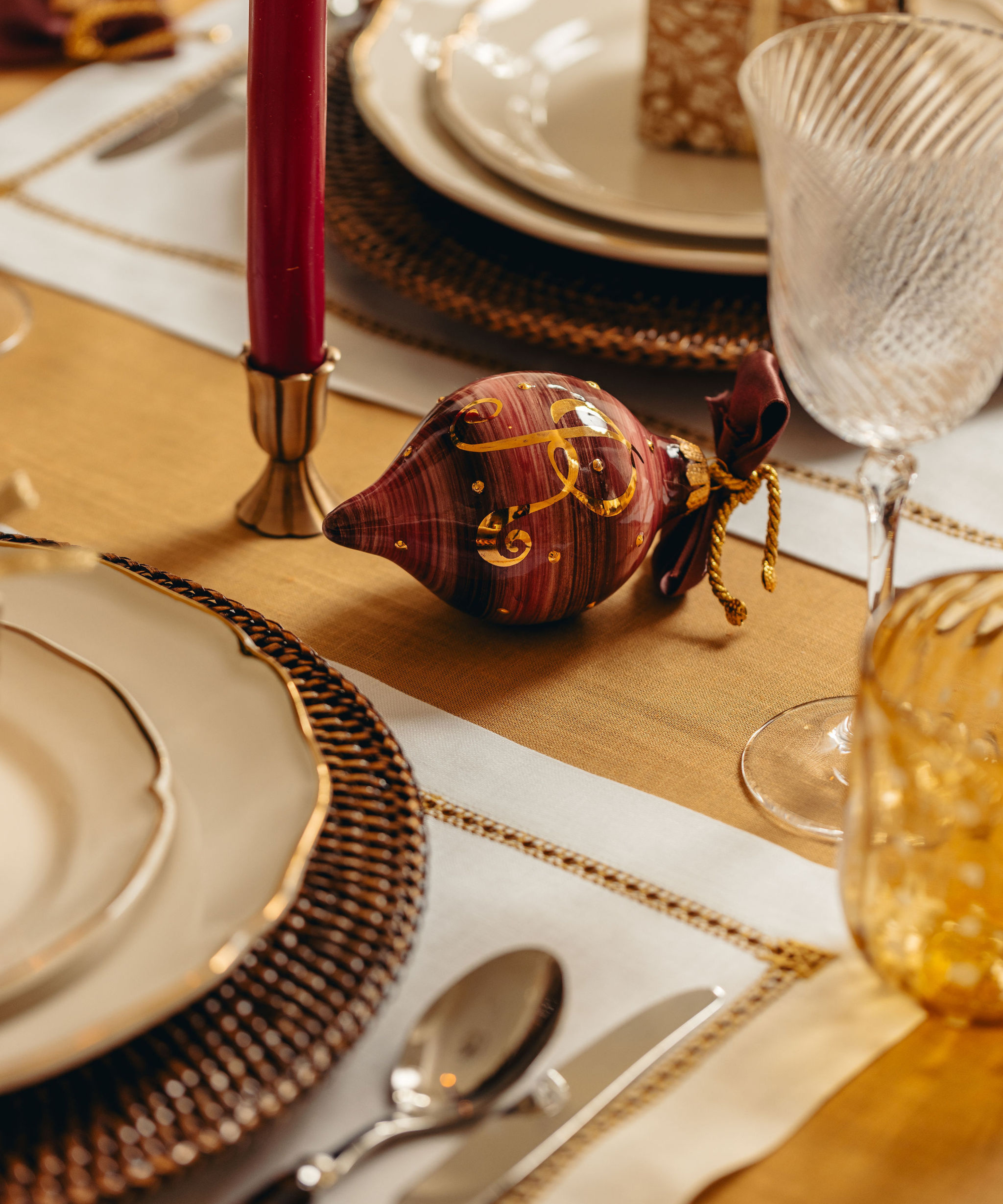 Chiara Initial Bauble, Gold/Burgundy