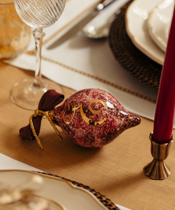 Natalia Initial Bauble, Gold/Burgundy, with Lifestyle