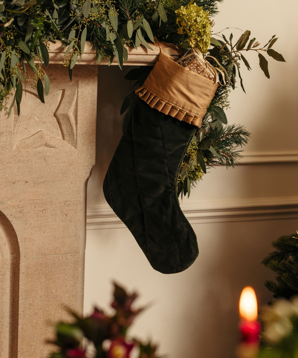 Quilted Velvet & Silk Christmas Stocking, Green