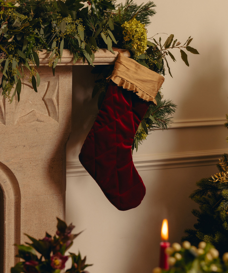 Quilted Velvet & Silk Christmas Stocking, Burgundy