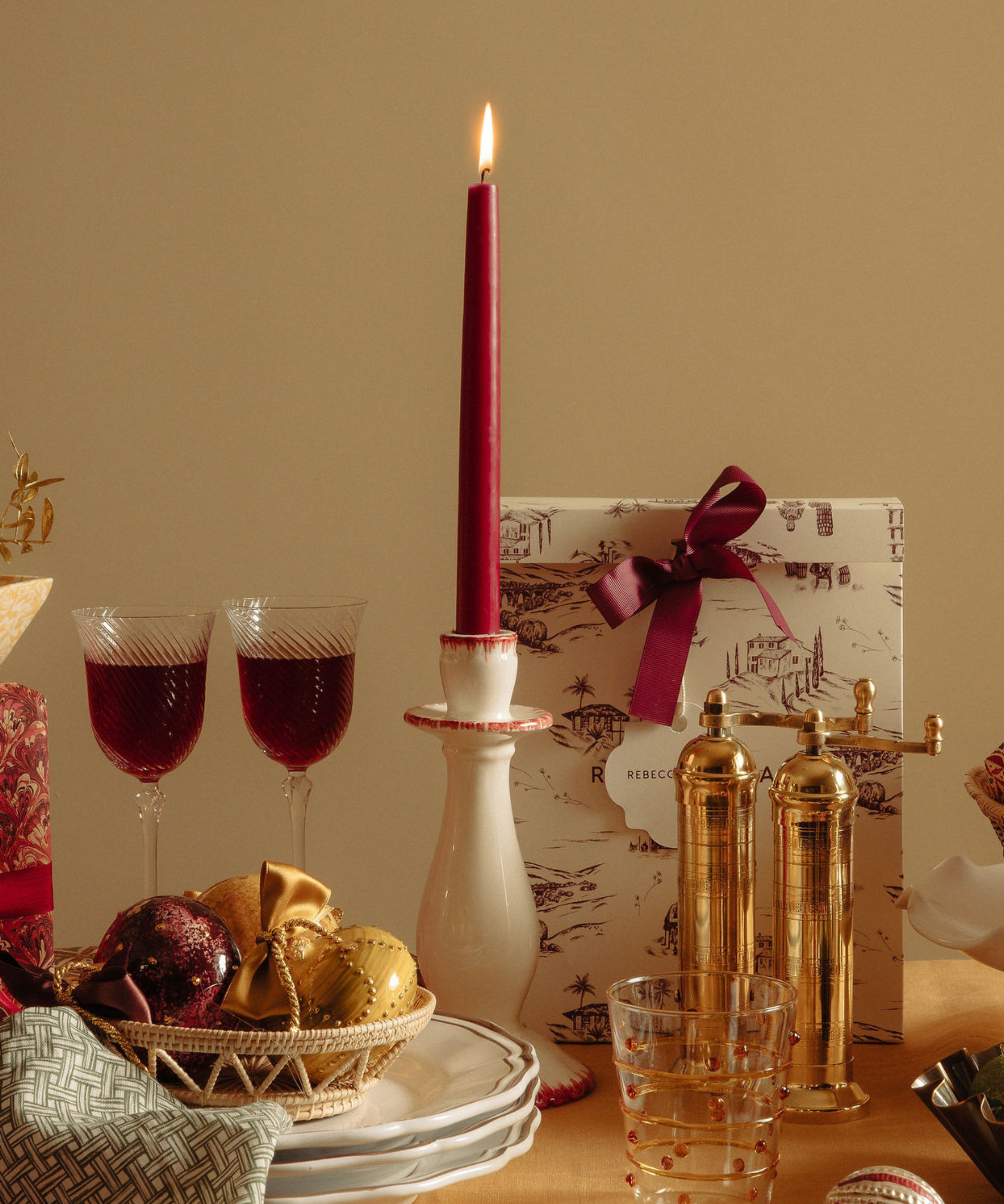 Set of 6 Danish Taper Candles, Burgundy