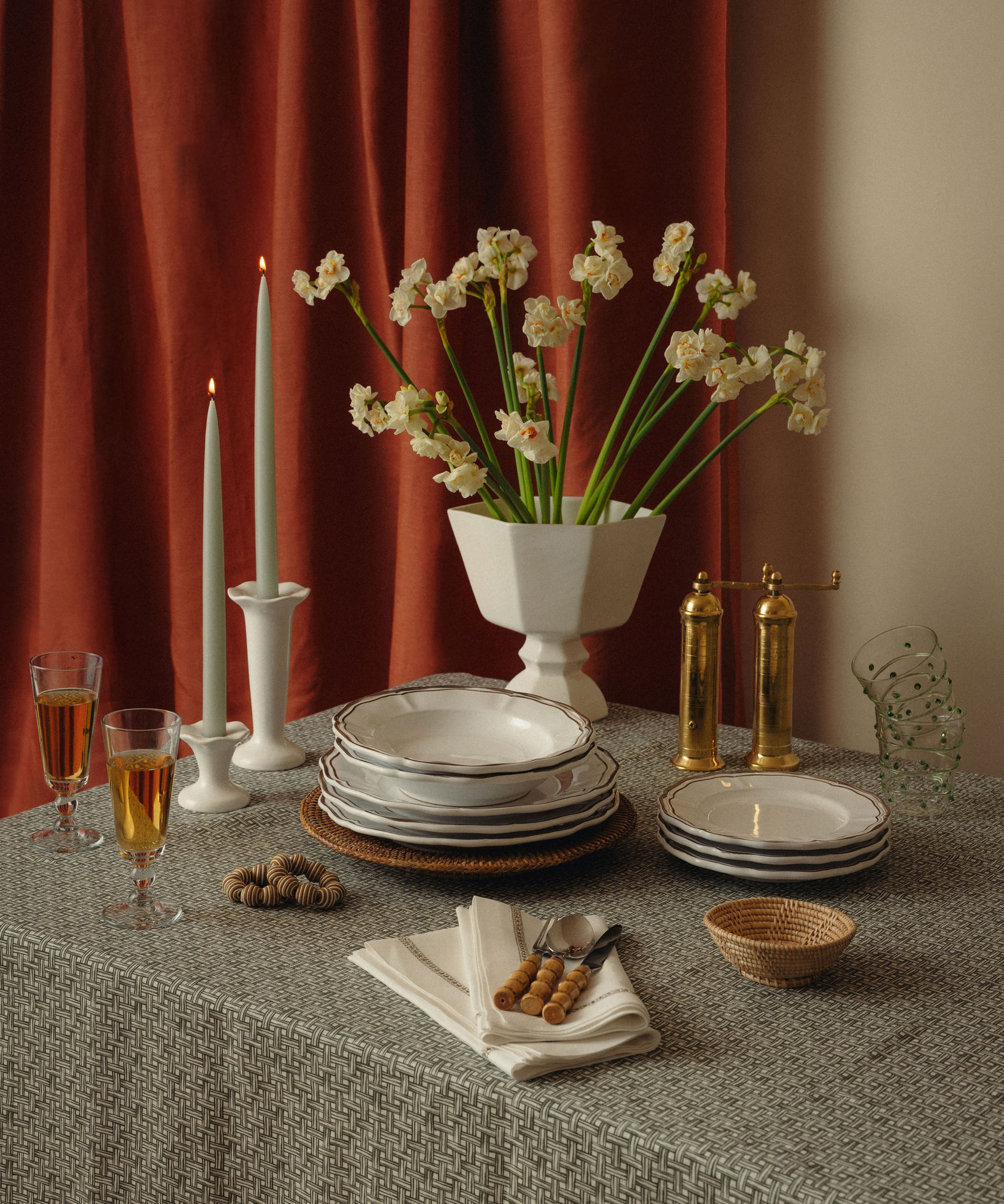 Cora Fluted Candlestick, Table Lifestyle