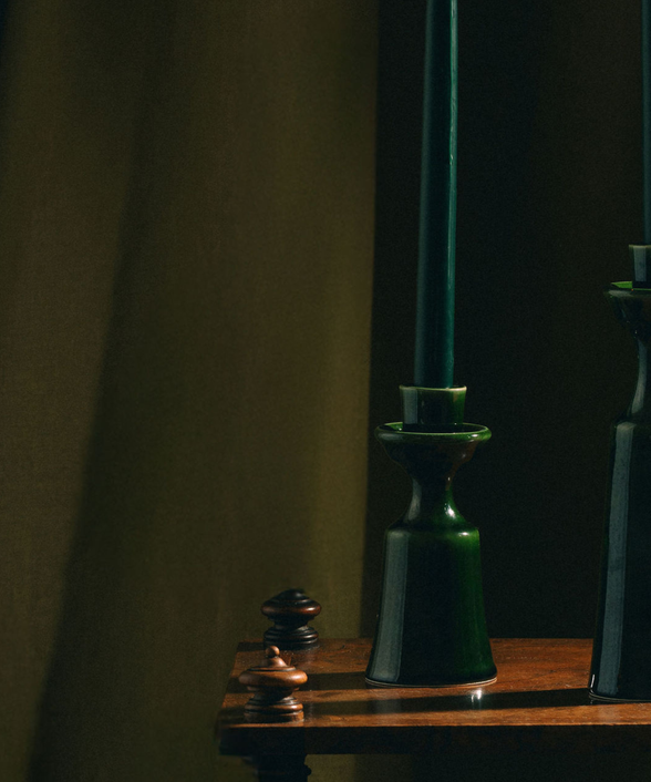 Alma Short Candlestick, Green, Lifestyle