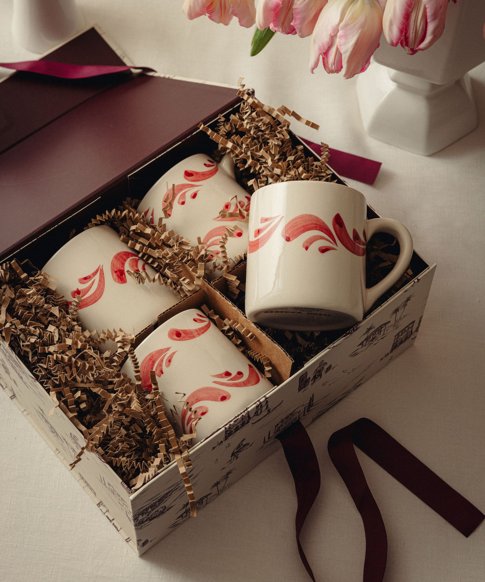 Set of 4 Celia Mugs, Raspberry