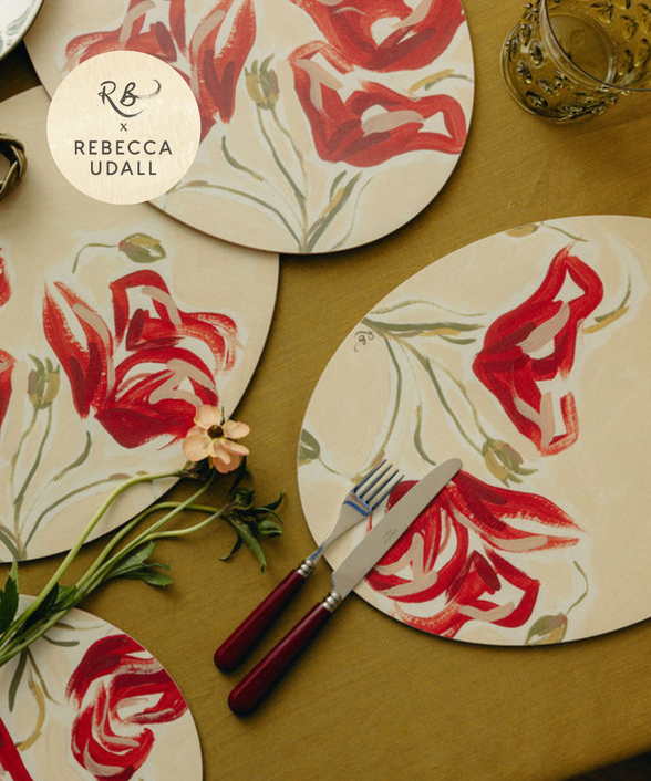 Set of 6 Rachel Bottomley Poppy Cork Backed Oval Placemats