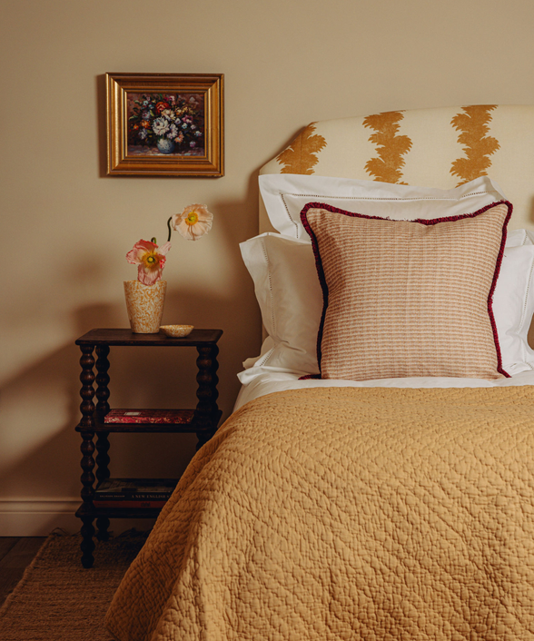 Margot Fringed Linen Cushion, Rhubarb