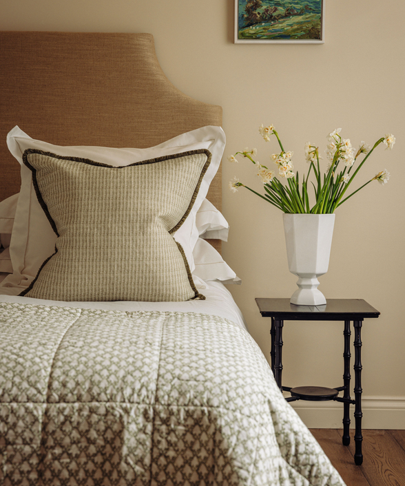 Clara Pleated Quilted Cotton Bedspread, Sage